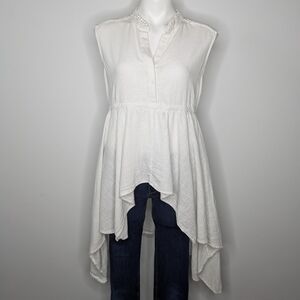 For The Republic white high low 1/2 button sleeveless top L